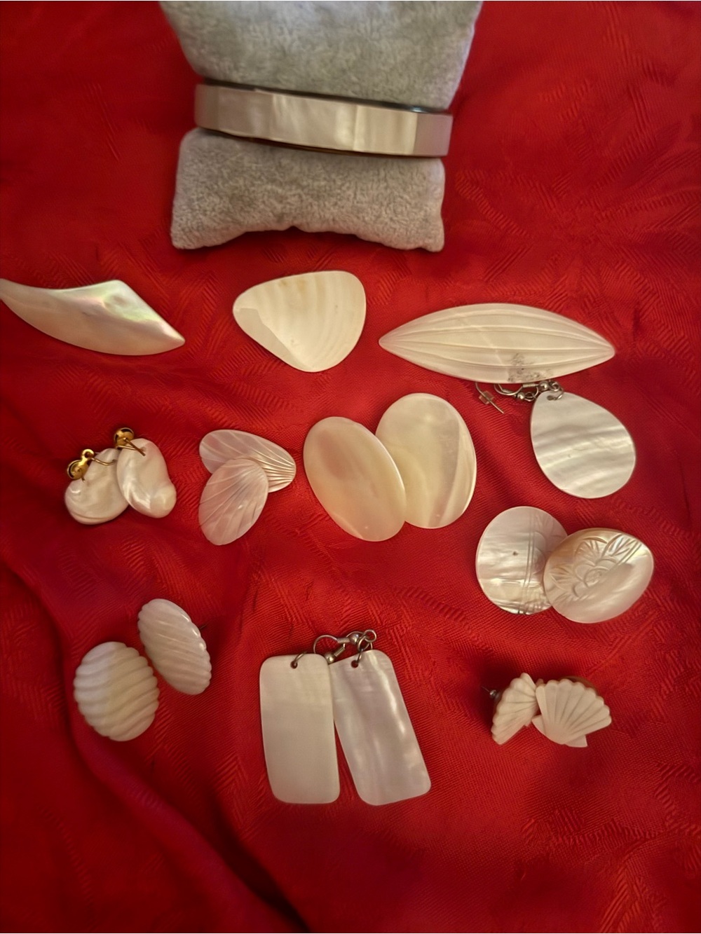 Mother of Pearl Jewelry Lot - White Iridescent Shell Earrings & Pendants